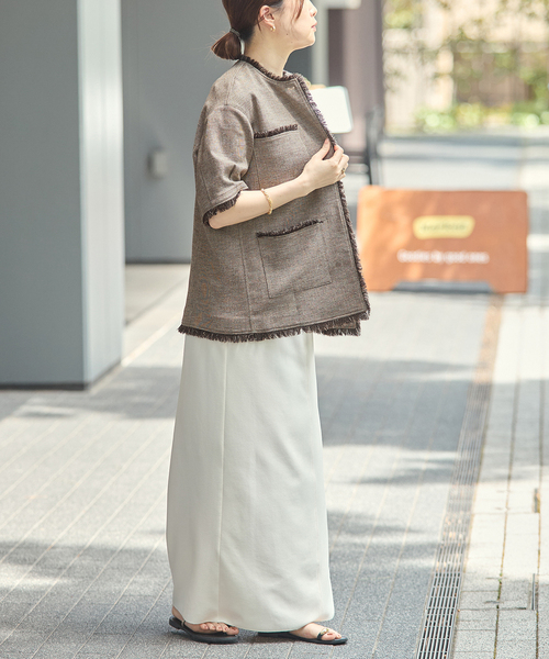 ジャケット ノーカラージャケット TWEEDY MESH ショートスリーブジャケット レディースの画像