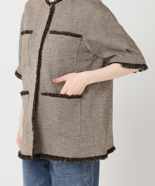 ジャケット ノーカラージャケット TWEEDY MESH ショートスリーブジャケット レディースの画像