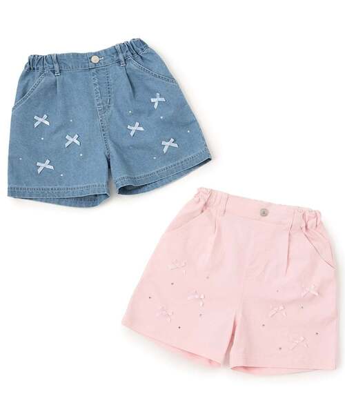 パンツ kirakira suger Ribbon short pants pink mezzo piano パンツ キラキラリボン ショートパンツ「接触冷感