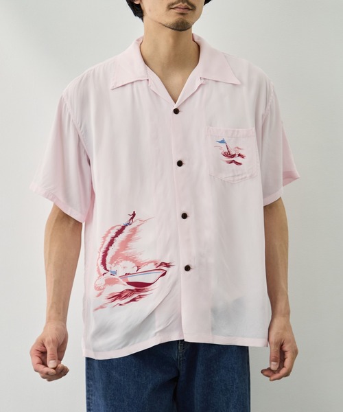 SUN SURF サンサーフ 半袖シャツ SS37145 シェル アロハ シャツ レーヨン 半袖  シャツ パープル系 L【美品】【中古】 SUN SURF アロハシャツ シャツ 半袖 「SUN SURF/サンサーフ」WATER