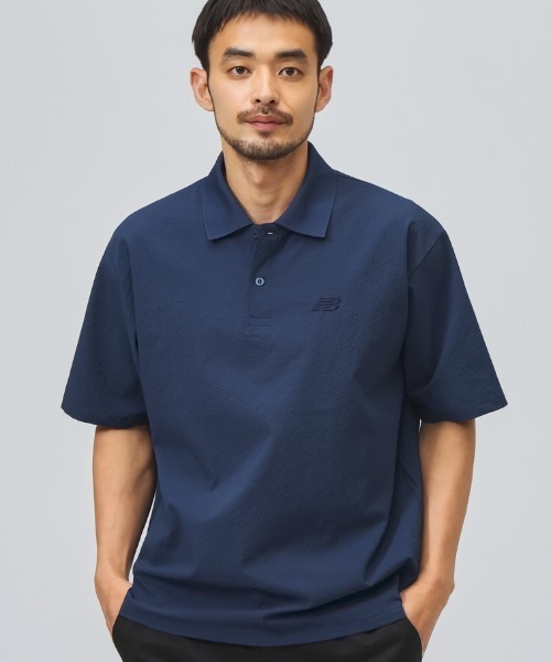 NEW BALANCE ポロシャツ ネイビー/グレー New Balance（ニューバランス） ポロシャツ シアサッカーポロシャツ
