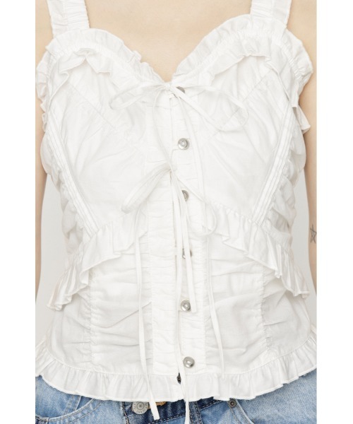 新品タグ付 SLY スライ 変形ブラウス フリル ホワイト 白 S SLY（スライ） ブラウス シャツ DUNGAREE SQUEEZE CAMI BLOUSE