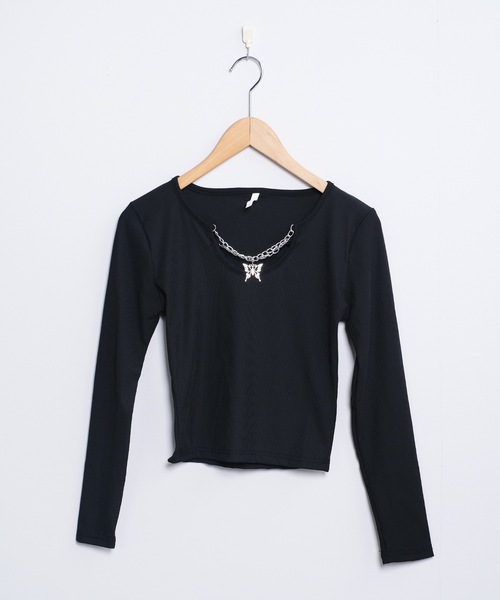 「shopnikoniko」 長袖カットソー フリー ブラック レディース_画像3