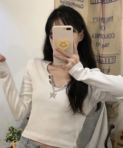「shopnikoniko」 長袖カットソー フリー ブラック レディース_画像9