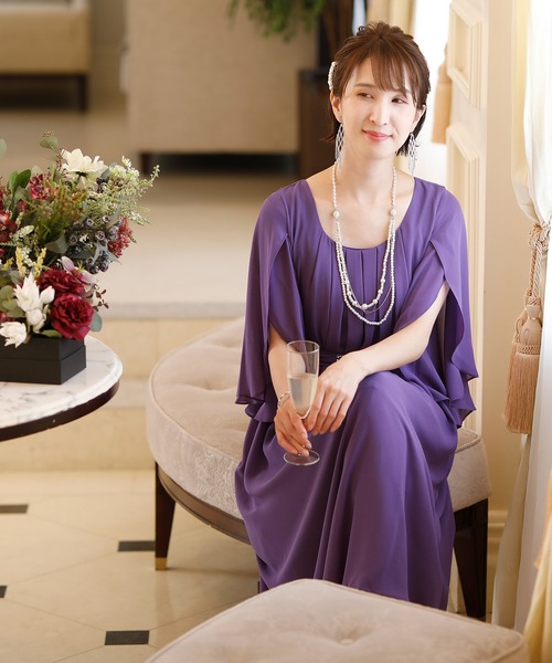 PourVous ドレス 結婚式ワンピースドレスアシンメトリー七分袖 PourVous ドレス 結婚式ワンピースドレスアシンメトリー七分袖