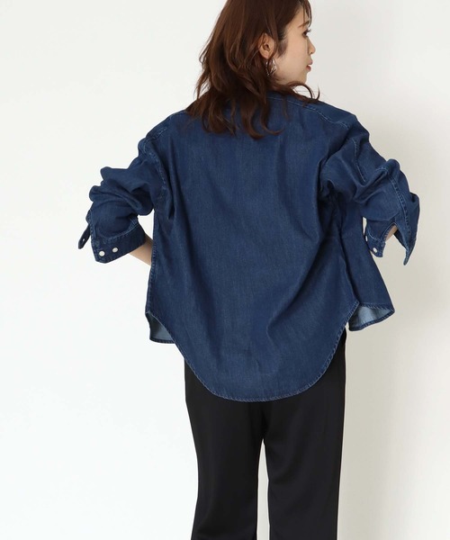 ブラウス シャツ 「FONT LAB」ダンガリーデニムタックブラウス レディース 楽天市場】デニムシャツ レディース 通販 長袖 襟付き シャツ