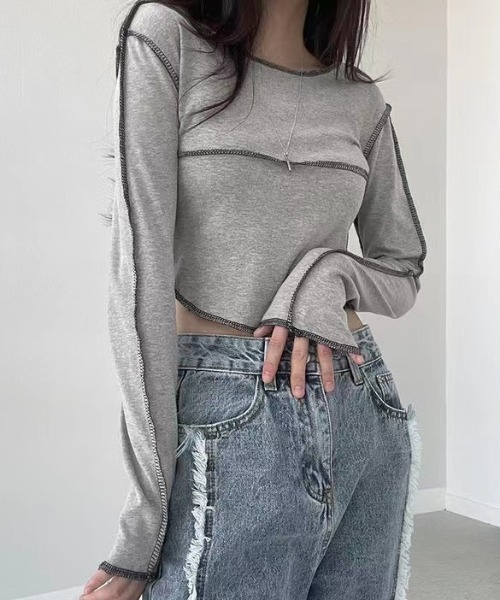 tシャツ アウトステッチショートトップス レディース : ZOZOTOWN Yahoo