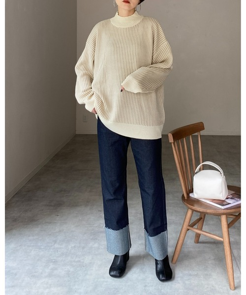 ニット セーター リブストライプショートニット レディース She's Closet ニット セーター バイカラーストライプリブ編み