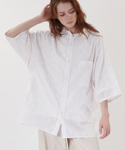 ONCILY（オンシェリー） シャツ JACQUARD EMBROIDERED SHEER SHIRT 