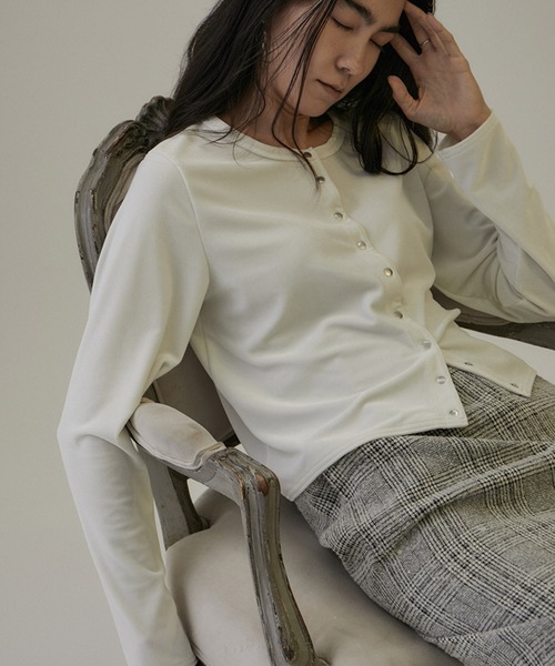 カーディガン 「雑誌掲載」クロップドベロアクルーネックカーディガン  