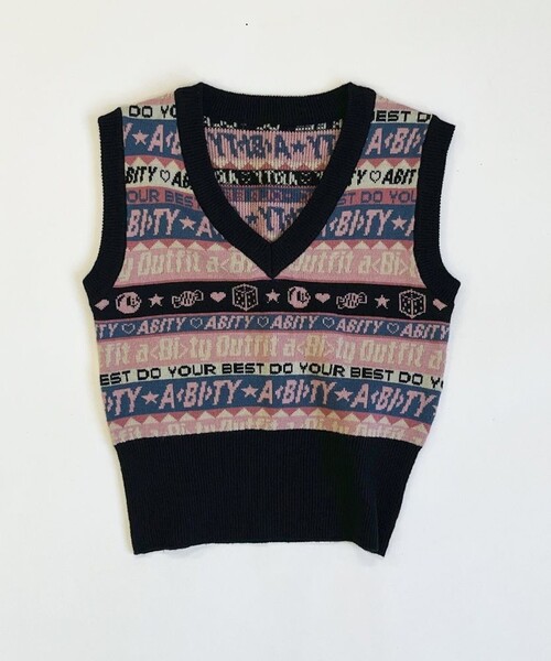 新品未使用品アガウドセレクト　border kint vest  ボーダーベスト aBity select ベスト ジャガード 総柄ボーダー Vネックニット