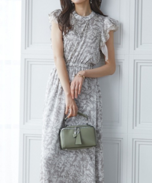 slattgir ワンピース 高身長 サテン楊柳単色花柄ショルダー
