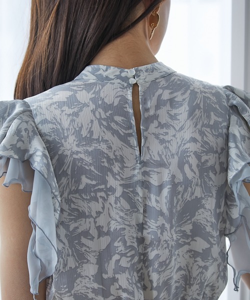 slattgir ワンピース 高身長 サテン楊柳単色花柄ショルダー