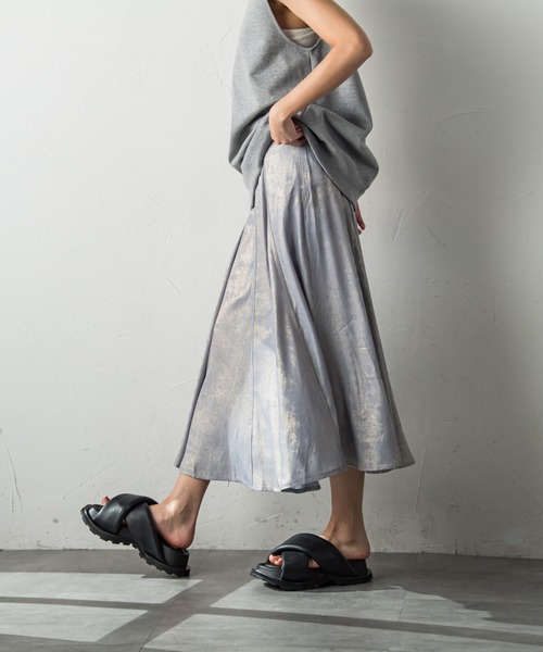 socolla（ソコラ） スカート ラメステッチパネルフレアスカート  