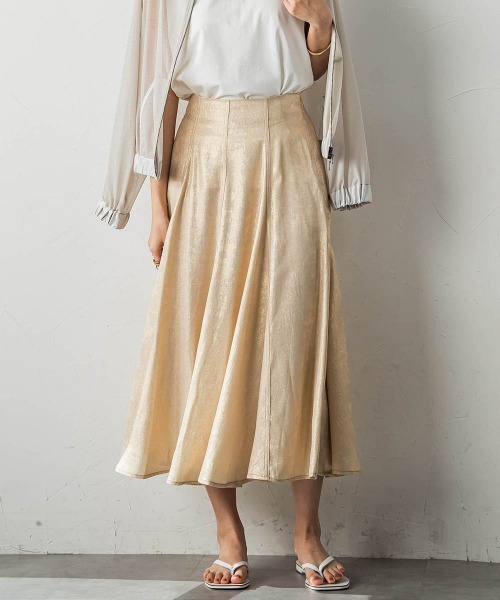 socolla（ソコラ） スカート ラメステッチパネルフレアスカート  