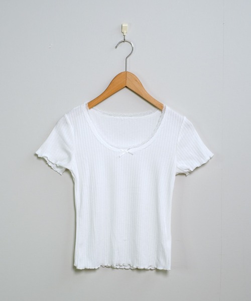 shopnikoniko tシャツ フロントリボン ネックレース リブ