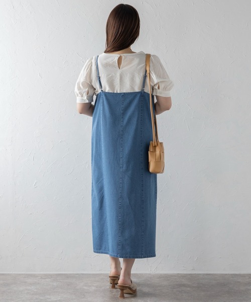 ワンピース Bonjour DENIM TUNIQUE handsmock 10y Bonjour Sagan ワンピース フロントジップデニムキャミ