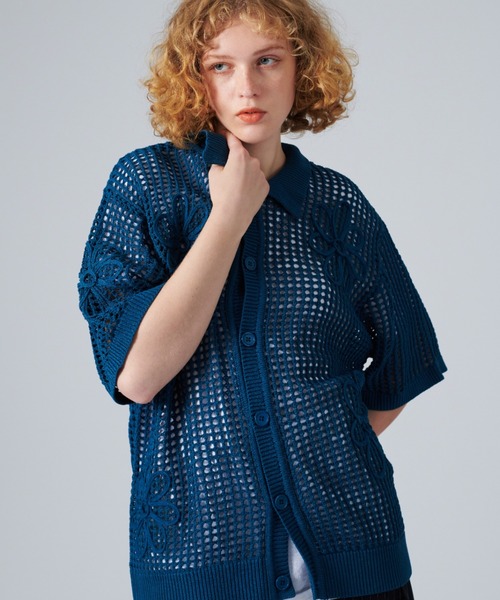 ブラウス シャツ Flower embroidery mesh vest レディース ONCILY シャツ FLOWER CODE EMBROIDERY MESH SHIRT / フラワー