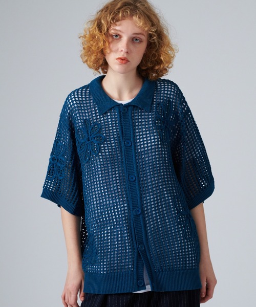 ブラウス シャツ 「WEB・一部店舗限定」CORDING EMBROIDERY SHIRT レディース ONCILY シャツ FLOWER CODE EMBROIDERY MESH SHIRT / フラワー