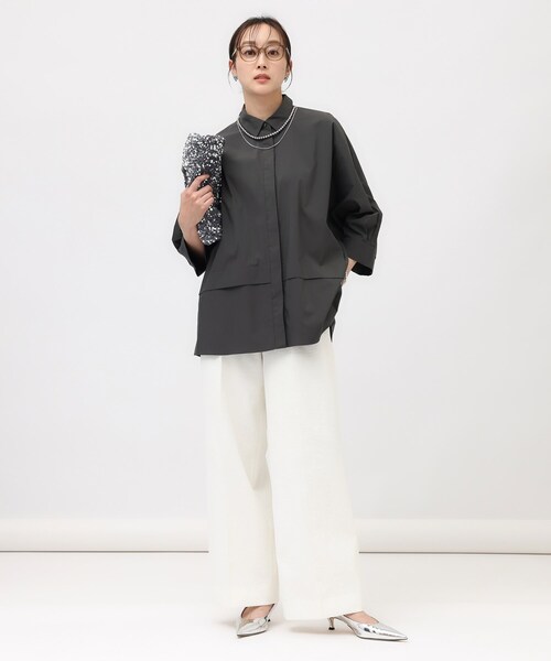 UNTITLED ブラウス シャツ 「洗える/一枚で着映え/ゆったり」7分