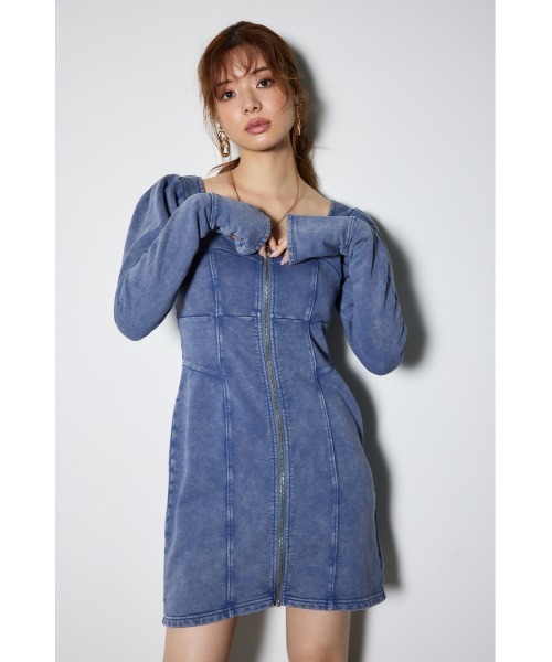 【ほぼ新品未使用】カットデニムミニワンピース rienda ワンピース デニム風カットタイトミニワンピース
