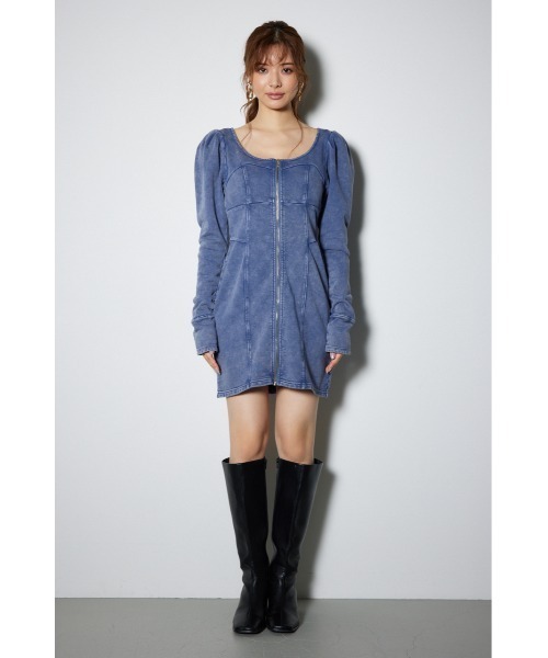 【ほぼ新品未使用】カットデニムミニワンピース rienda ワンピース デニム風カットタイトミニワンピース