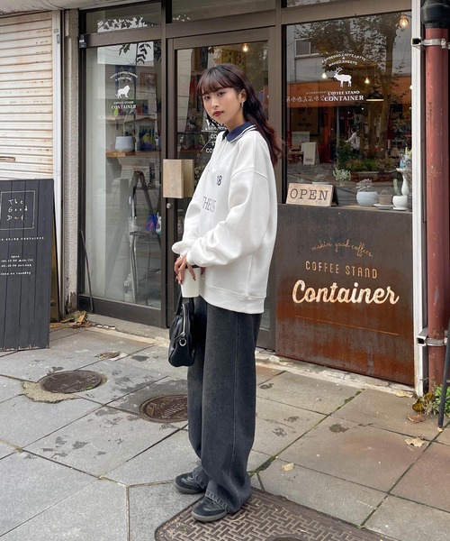 トレーナー スウェット 襟付きゲームロゴVネックスウェット レディース