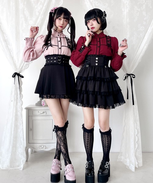 DearMyLove ブラウス シャツ レースアップフリル襟ブラウス レディース