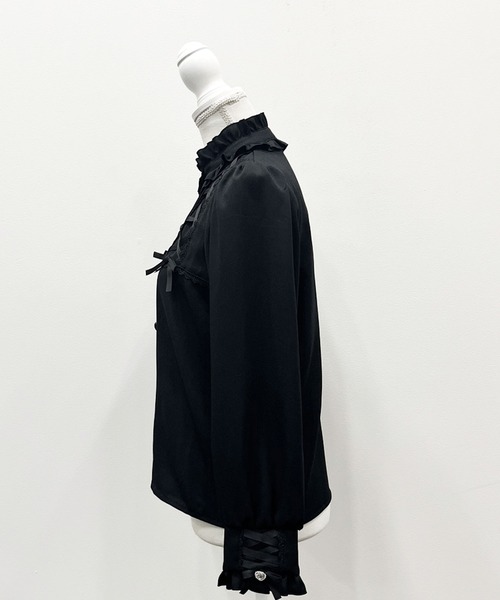 DearMyLove ブラウス シャツ レースアップフリル襟ブラウス レディース