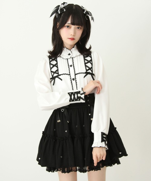 DearMyLove ブラウス シャツ レースアップフリル襟ブラウス レディース