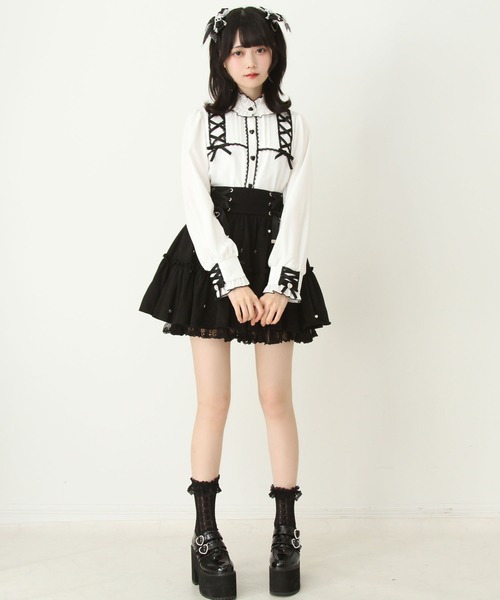 DearMyLove ブラウス シャツ レースアップフリル襟ブラウス レディース