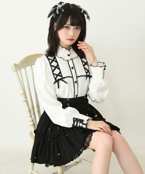 DearMyLove ブラウス シャツ レースアップフリル襟ブラウス レディース