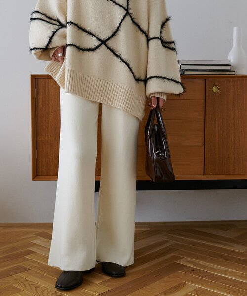 Myysoduk ニットフレアパンツ Myysoduk ニットフレアパンツ Mysa&Liina パンツ 柄編みニットフレア