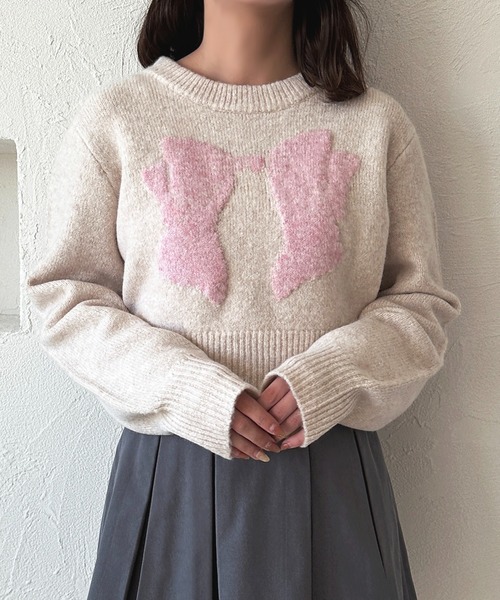 apres jour（アプレジュール） ニット セーター リボンモチーフニット