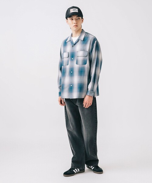 BEAMS HEART シャツ カラミ オンブレーチェック オープンカラー
