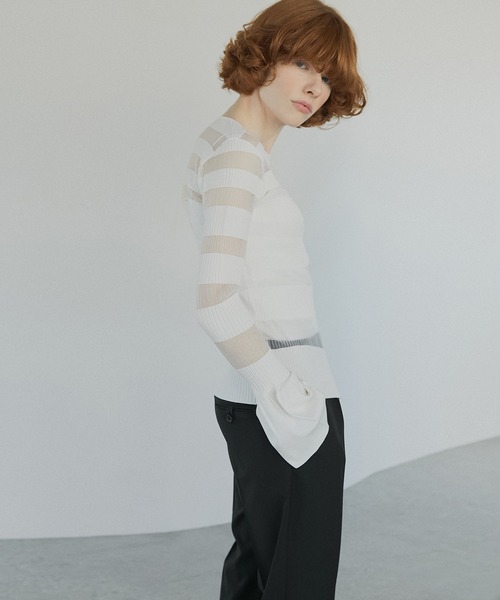 ニット セーター sheer stripe knit / シアーストライプニット レディース LE CIEL BLEU ニット セーター シアーリブストライプニット