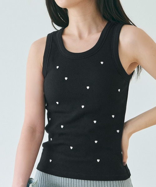 タンクトップ ノースリーブ cup-in heart american sleeve tops レディース coca タンクトップ ノースリーブ OUT BRAカップ付ハート刺繍