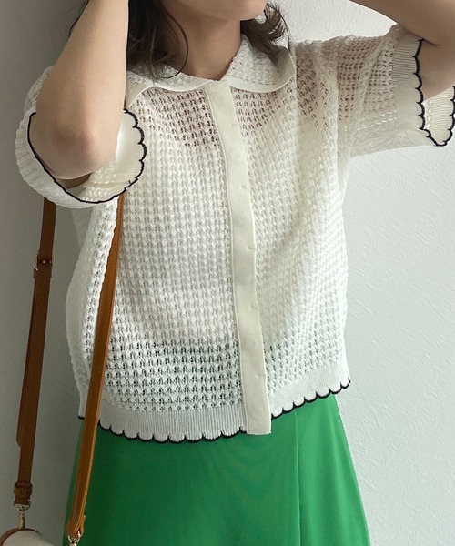 「w closet」 ニットカーディガン FREE イエロー レディース_画像6