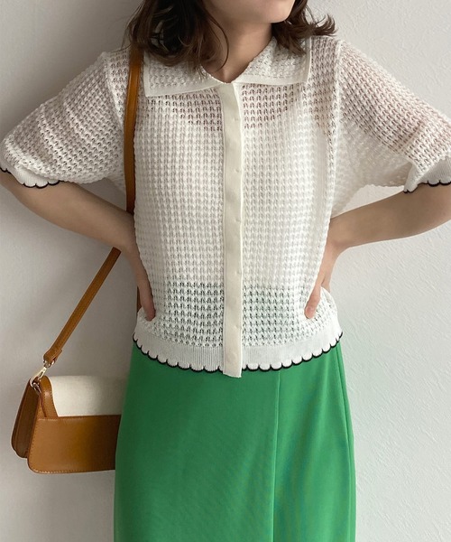 「w closet」 ニットカーディガン FREE イエロー レディース_画像8