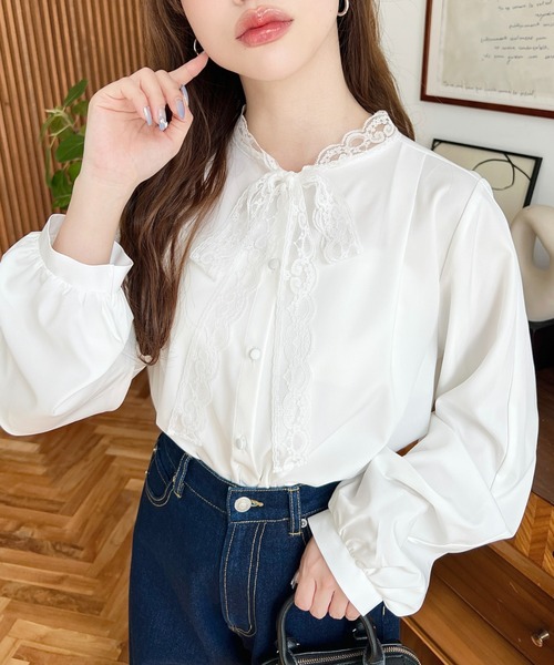 bow.a / ボウエー | BOUQUET BLOUSE / レース切替 プルオーバー シャツ ブラウス | F | ホワイト | レディース ブラウス