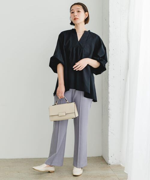 ティッカ 上質リネンの抜け感ブラウス バンドカラー ボリューム袖 F F by ROSSO（エフバイロッソ） リネンシャツ ブラウス シャツ 「UR