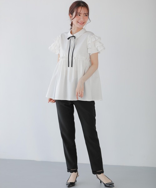 fit more はしご裾パールテーパードパンツ ブラック PSサイズ ZOZO限定商品】はしご裾パールテーパードパンツ【メール便