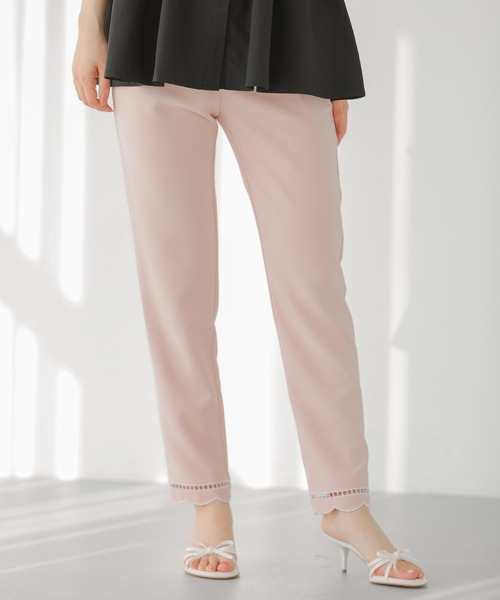 フィットモア　スカラップパンツ　定価7990円 Fit more パンツ はしごスカラップテーパードパンツ レディース