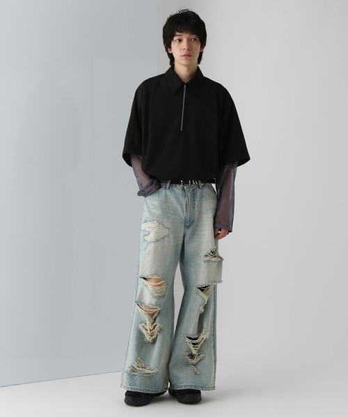 【限定価格】HARE ダメージワイドデニムパンツ　M ワイドダメージデニムパンツ(HARE)（デニムパンツ）｜HARE（ハレ