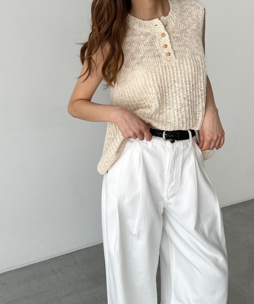 「CANAL JEAN」 ノースリーブニット ONE SIZE ライトベージュ レディース CANAL JEAN タンクトップ ノースリーブ El mar ヘンリーバルーン