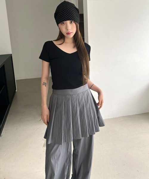 4INT. ワイドパンツ パンツ ナイロン プリーツ スカート レイヤード