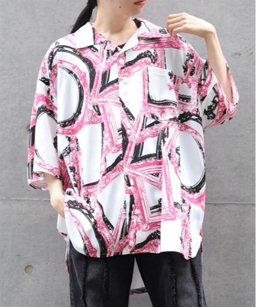 AXESーX アロハシャツ シャツ 半袖 額縁プリントアロハシャツ メンズ