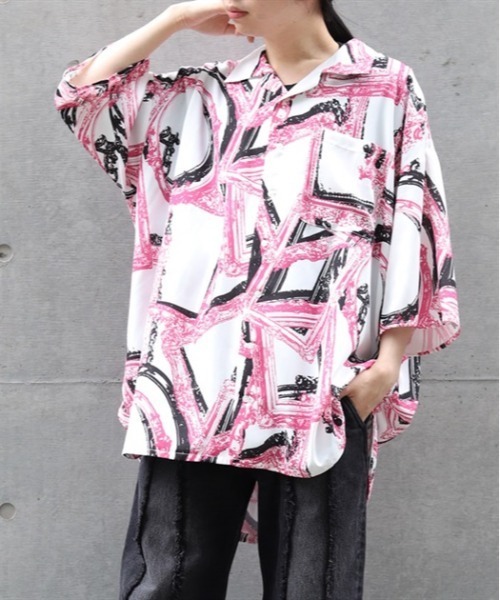 AXESーX アロハシャツ シャツ 半袖 額縁プリントアロハシャツ メンズ