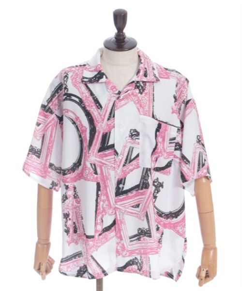 FREAK'S STORE オートモアイ レーヨン アロハシャツ 半袖　M AXESーX アロハシャツ シャツ 半袖 額縁プリントアロハシャツ メンズ