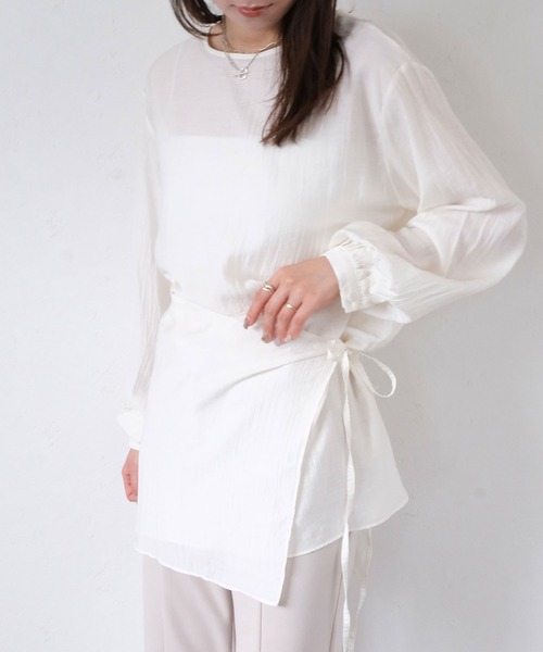 ブラウス シャツ ウエストマークブラウス/waist mark blouse　アイボリー　ブラック　カジュアル　フェミニン　レイヤード風　デザイントッ